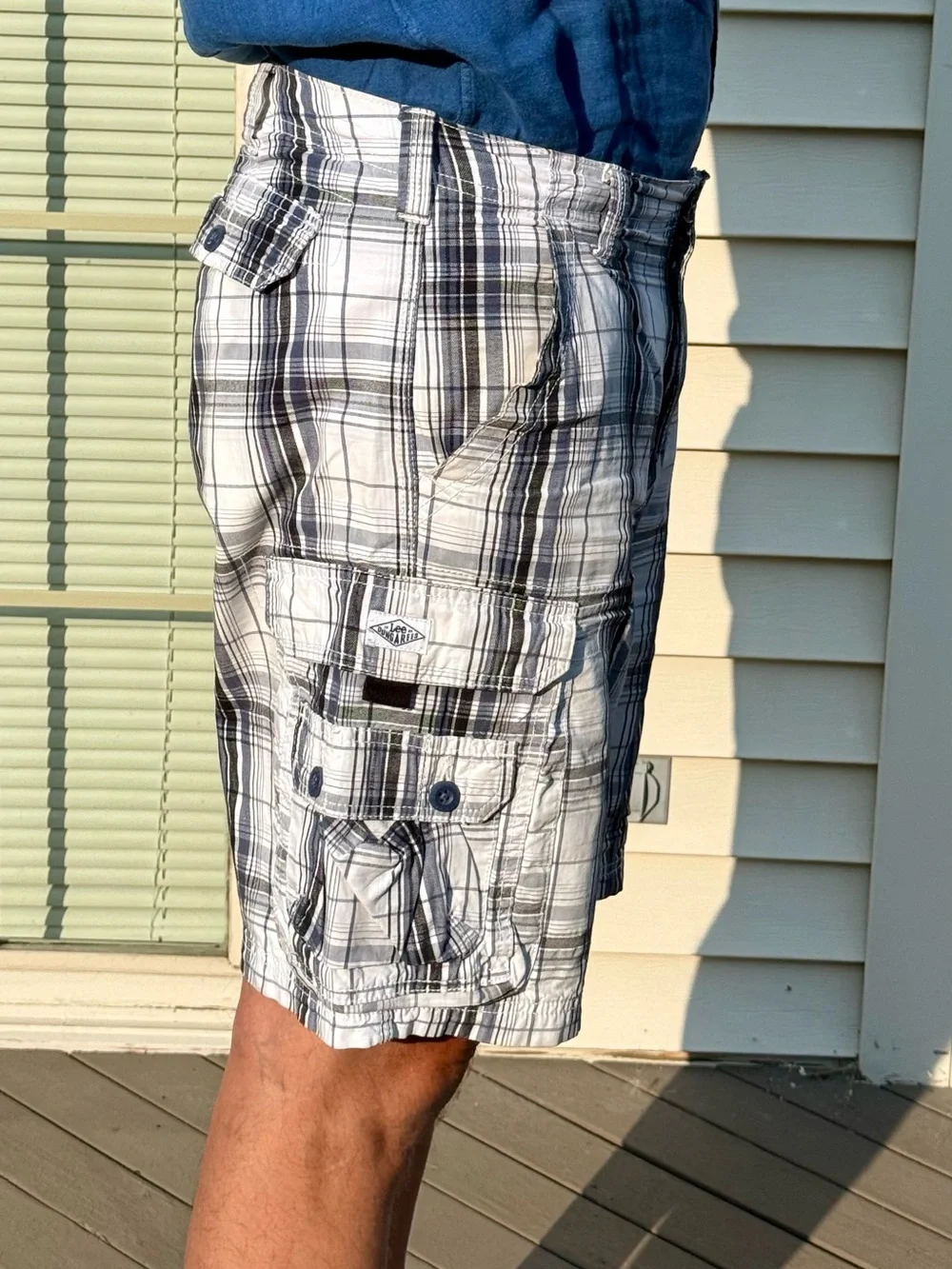 Lee Men's Plaid Cargo Shorts - White/Black